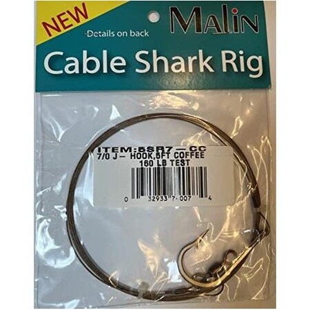 Malin Cable Shark Rig Stainless 70 JHook 5' Stainless 7X7 Coffee Cable, 160Lb Casting 5SR7-CC
